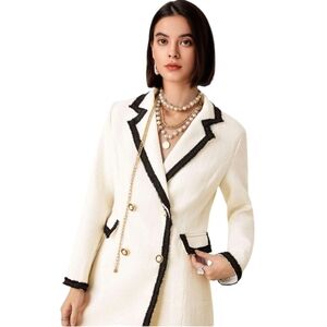 Nwt Cider Ivory/Black Longsleeve Designer  Inspired Doublebreasted Dress/Coat